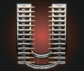 Metal alphabet with bullet and grenade vectors set 21