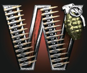 Metal alphabet with bullet and grenade vectors set 23