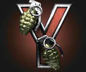Metal alphabet with bullet and grenade vectors set 25