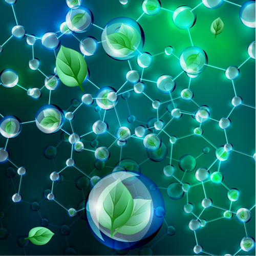 Molecule with green leaf vector template