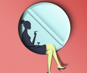 Paper-cut woman psd graphics