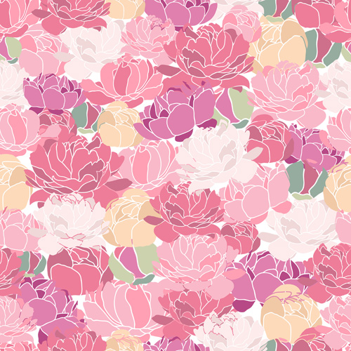 Pink Peonies seamless pattern hand drawing vector 01