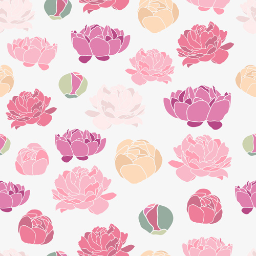 Pink Peonies seamless pattern hand drawing vector 02