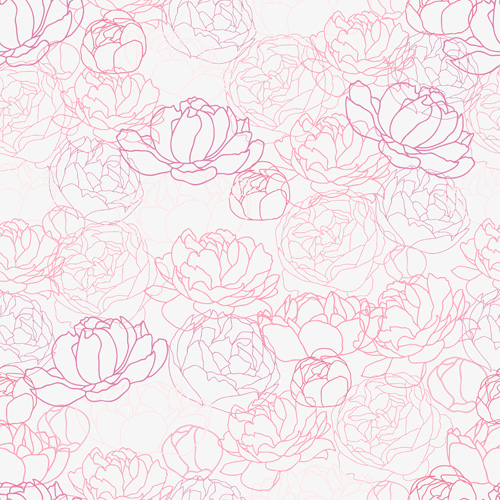 Pink Peonies seamless pattern hand drawing vector 03