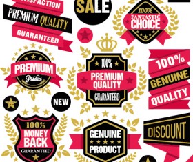 Premium quality ribbon labels with sticker vector material 02
