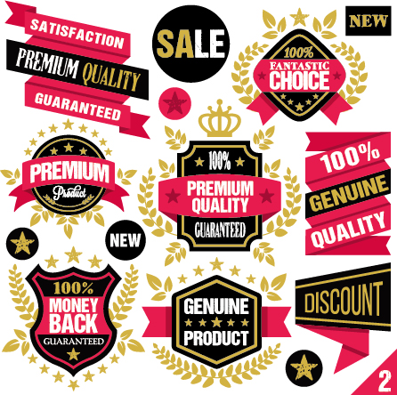 Premium quality ribbon labels with sticker vector material 02
