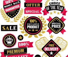 Premium quality ribbon labels with sticker vector material 03