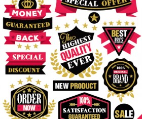 Premium quality ribbon labels with sticker vector material 04