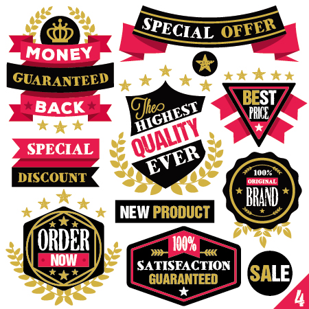 Premium quality ribbon labels with sticker vector material 04