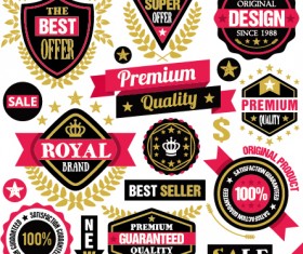 Premium quality ribbon labels with sticker vector material 05
