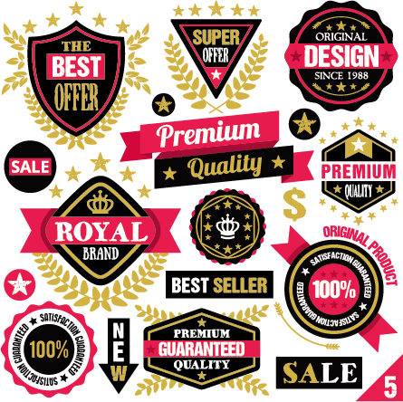 Premium quality ribbon labels with sticker vector material 05