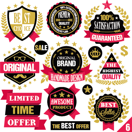 Premium quality ribbon labels with sticker vector material 06