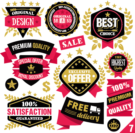 Premium quality ribbon labels with sticker vector material 07