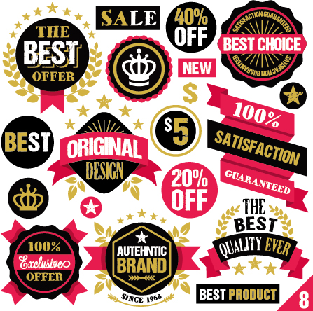 Premium quality ribbon labels with sticker vector material 08