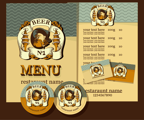 Retro beer menu cover with price list vectors 01
