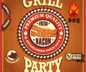 Retro grill party poster vector material 01