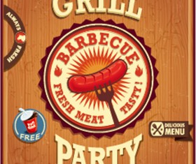 Retro grill party poster vector material 02