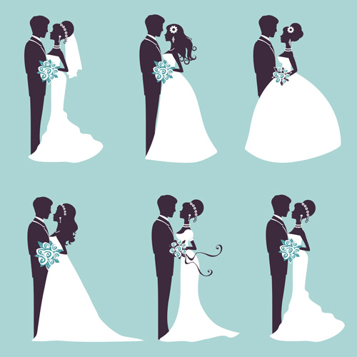 Sina with bride wedding vector silhouettes 02