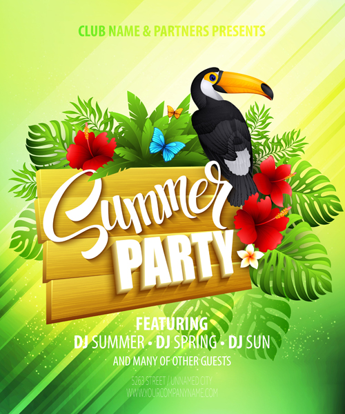 Summer party flyer green style vector