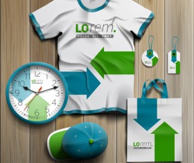 T-shirt with tags cap bag and clock kit vector 01