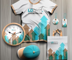 T-shirt with tags cap bag and clock kit vector 02