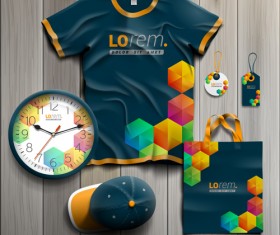 T-shirt with tags cap bag and clock kit vector 03