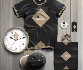 T-shirt with tags cap bag and clock kit vector 05