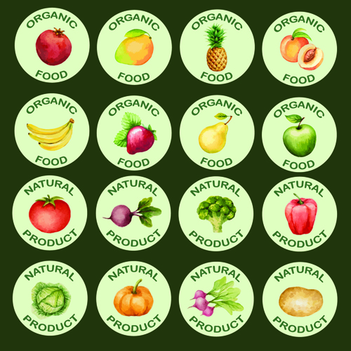 Vegetables with fruits round icons vector