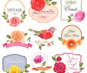 Vintage flower card with bird vector