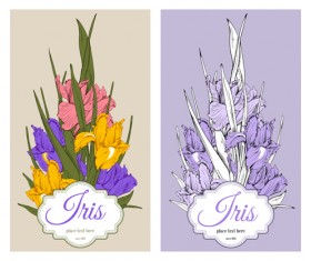 Vintage labels with flowers background art vector 01