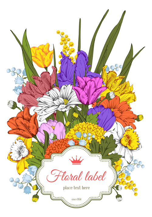Vintage labels with flowers background art vector 02