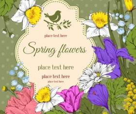 Vintage labels with flowers background art vector 03