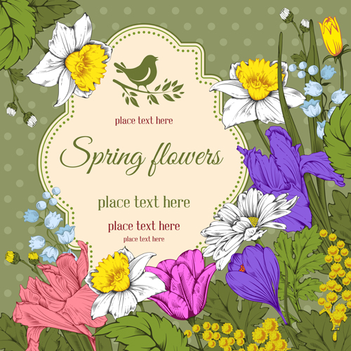Vintage labels with flowers background art vector 03