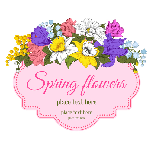 Vintage labels with flowers background art vector 04