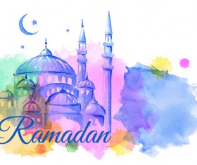 Watercolor drawing ramadan Kareem vector background 03