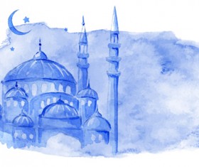 Watercolor drawing ramadan Kareem vector background 04