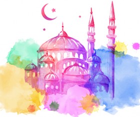 Watercolor drawing ramadan Kareem vector background 05