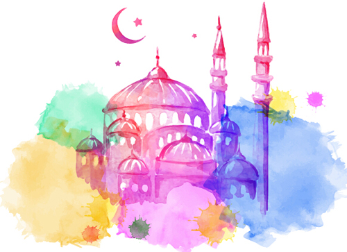 Watercolor drawing ramadan Kareem vector background 05