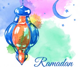 Watercolor drawing ramadan Kareem vector background 06