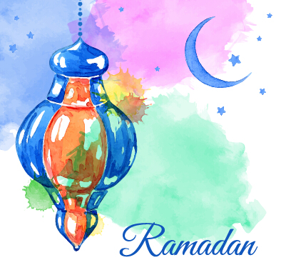 Watercolor drawing ramadan Kareem vector background 06