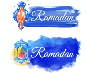 Watercolor drawing ramadan Kareem vector background 08
