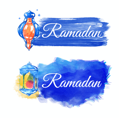 Watercolor drawing ramadan Kareem vector background 08