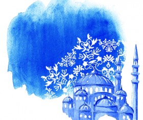 Watercolor drawing ramadan Kareem vector background 09