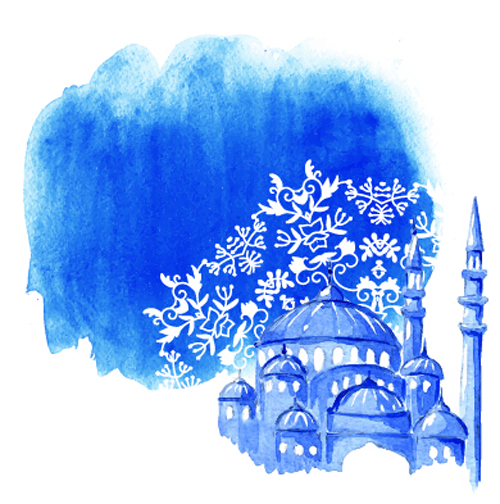 Watercolor drawing ramadan Kareem vector background 09