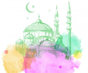 Watercolor drawing ramadan Kareem vector background 10