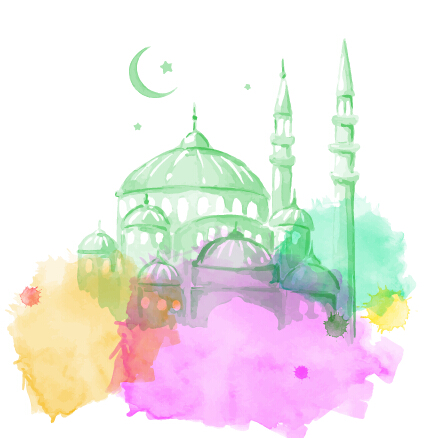 Watercolor drawing ramadan Kareem vector background 10