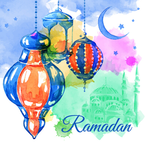 Watercolor drawing ramadan Kareem vector background 11