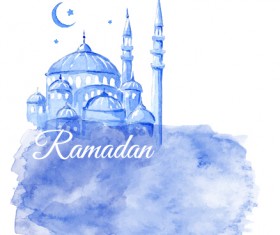 Watercolor drawing ramadan Kareem vector background 12