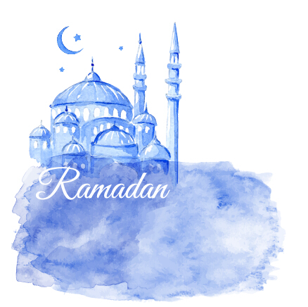Watercolor drawing ramadan Kareem vector background 12