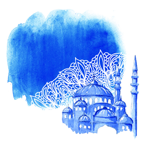 Watercolor drawing ramadan Kareem vector background 13
